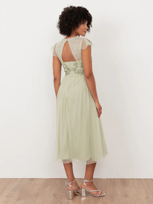 Maya Meadow Green Tulle Dress With Open Back