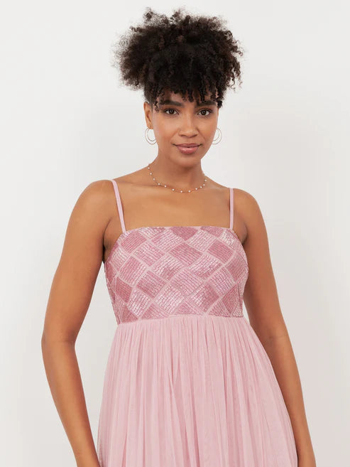 Maya Soft Pink Geometric Embellished Cami Maxi Dress