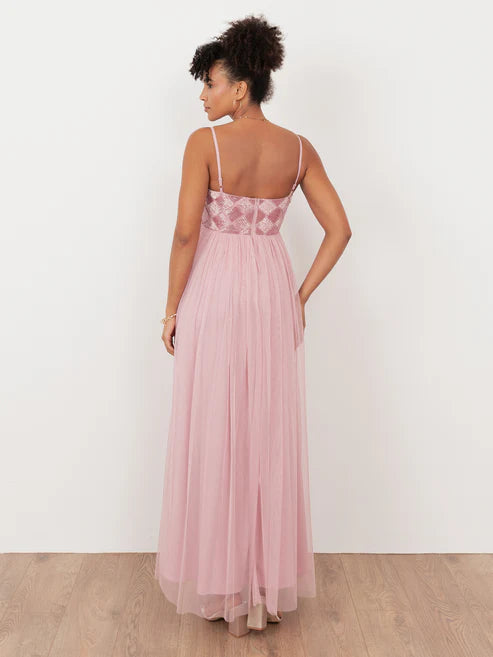 Maya Soft Pink Geometric Embellished Cami Maxi Dress