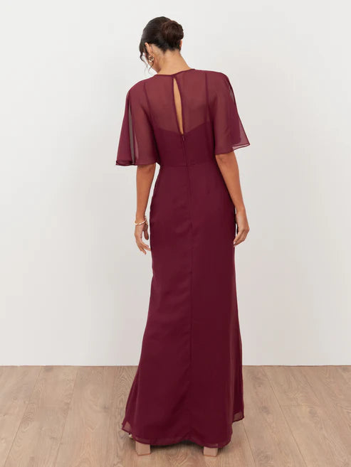 Maya Floral Embelished Angel Sleeve Maxi Dress In Cranberry
