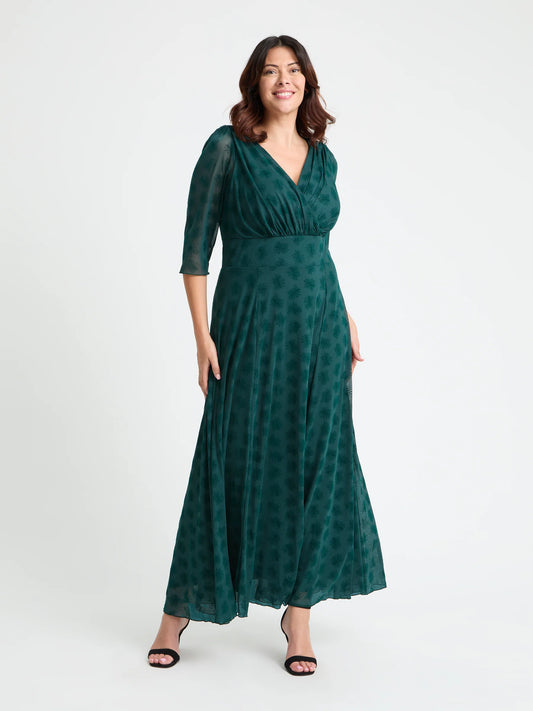 Scarlett & Jo Verity Dark Green Flower Velvet Flock Maxi Dress