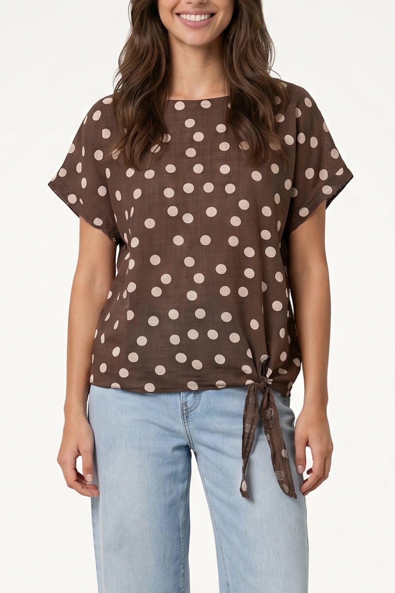 Side Knot Polka Dot Cotton Top