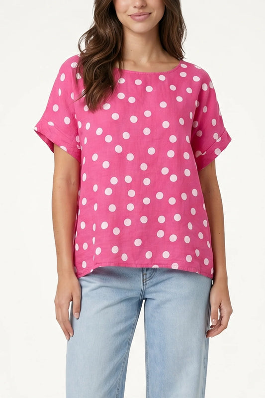 Polka Dot Linen Top