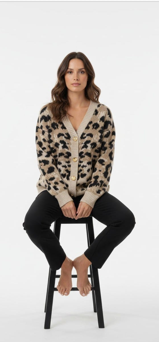 Leopard Print Knit Cardigan
