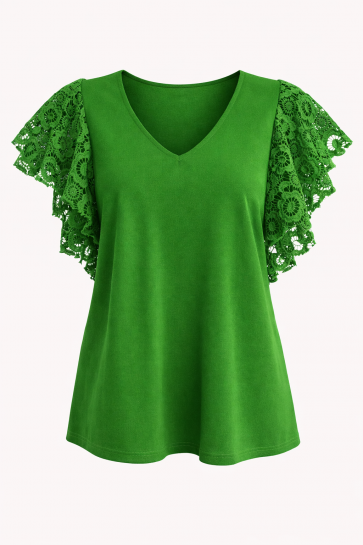 Malissa J V Neck Top With Broderie Sleeves
