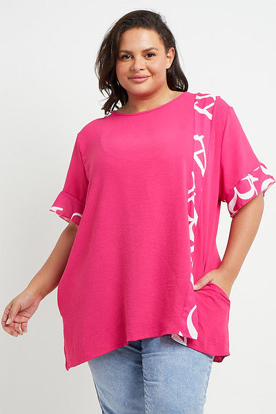 Frill Print Panel Blouse with Pockets