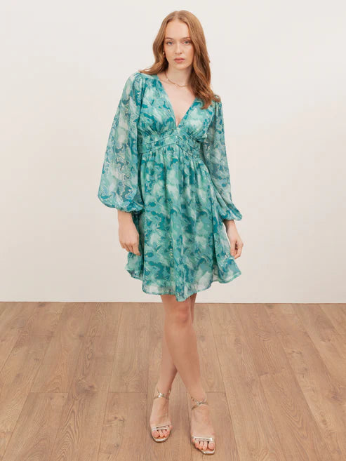 Lovedrobe Shirred Waist Abstract Print Mini Dress