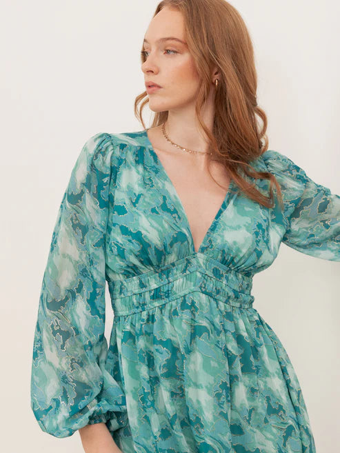 Lovedrobe Shirred Waist Abstract Print Mini Dress