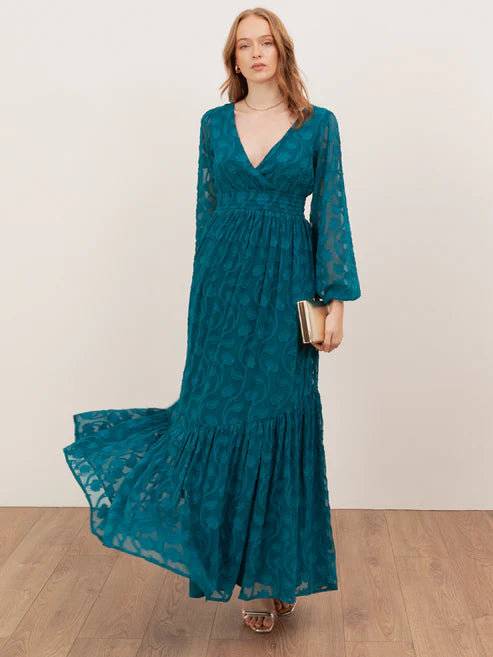 Lovedrobe Teal V Neck Burnout Maxi Dress