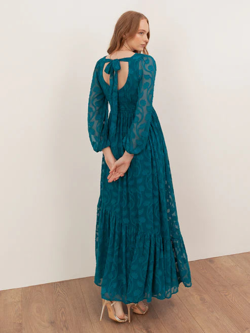 Lovedrobe Teal V Neck Burnout Maxi Dress