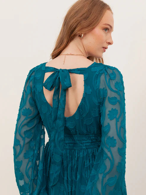 Lovedrobe Teal V Neck Burnout Maxi Dress