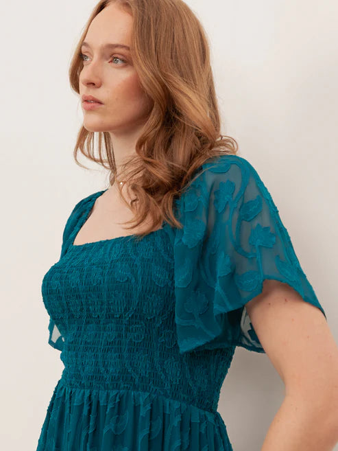 Lovedrobe Teal Burnout Shirred Maxi Dress