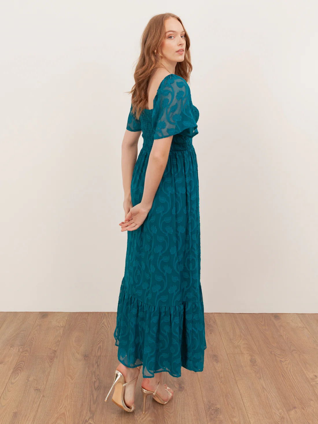 Lovedrobe Teal Burnout Shirred Maxi Dress
