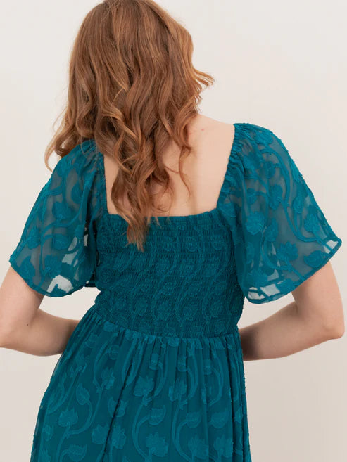 Lovedrobe Teal Burnout Shirred Maxi Dress
