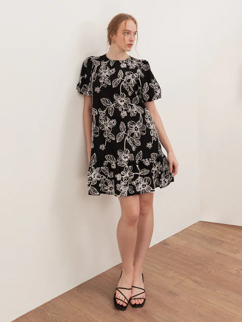 Lovedrobe Black Embroidered Swing Mini Dress