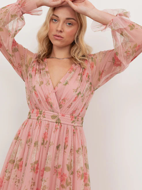 Anaya Pink Floral Faux Wrap Midaxi Dress