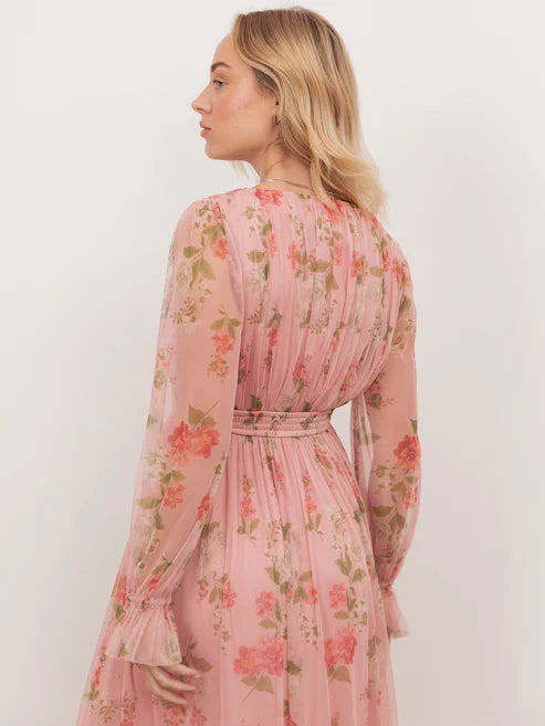 Anaya Pink Floral Faux Wrap Midaxi Dress