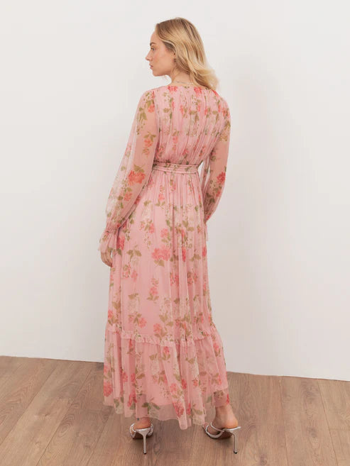 Anaya Pink Floral Faux Wrap Midaxi Dress