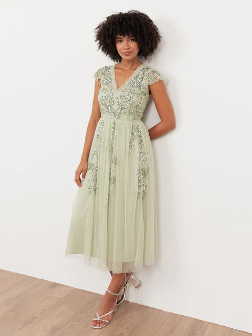 Maya Meadow Green Tulle Dress With Open Back