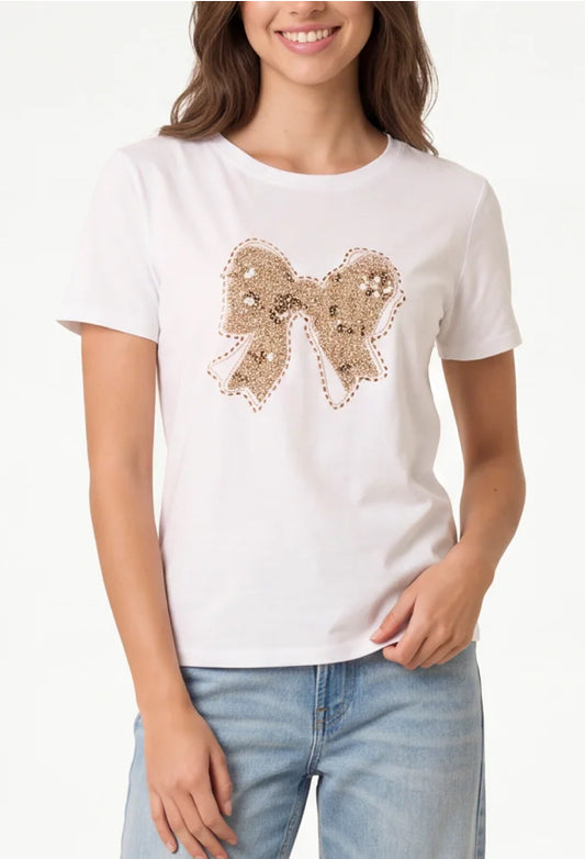 T-shirt with Embellished Bow