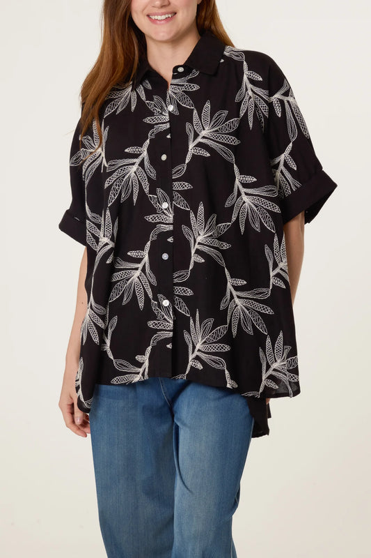 Embroidered Leaf Button Shirt
