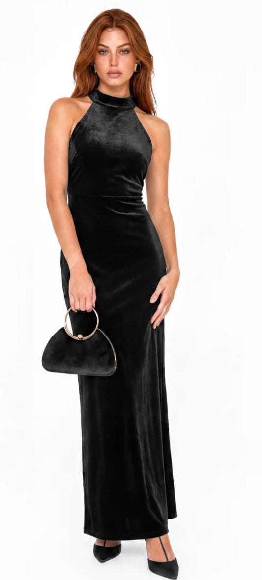 Maya Deluxe Halterneck Velvet Maxi Dress