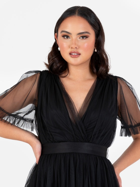 Anaya Black Faux Wrap Maxi Dress With Sash