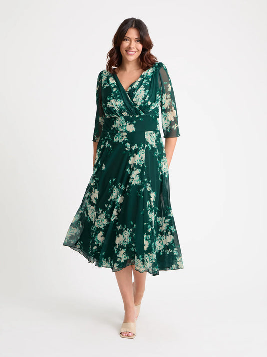 Scarlett & Jo Helena Green Ivory Midi Dress