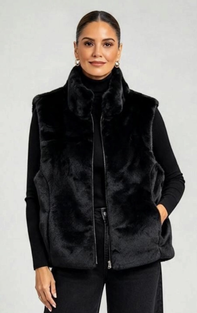 Faux Fur Animal Print Reversible Gilet
