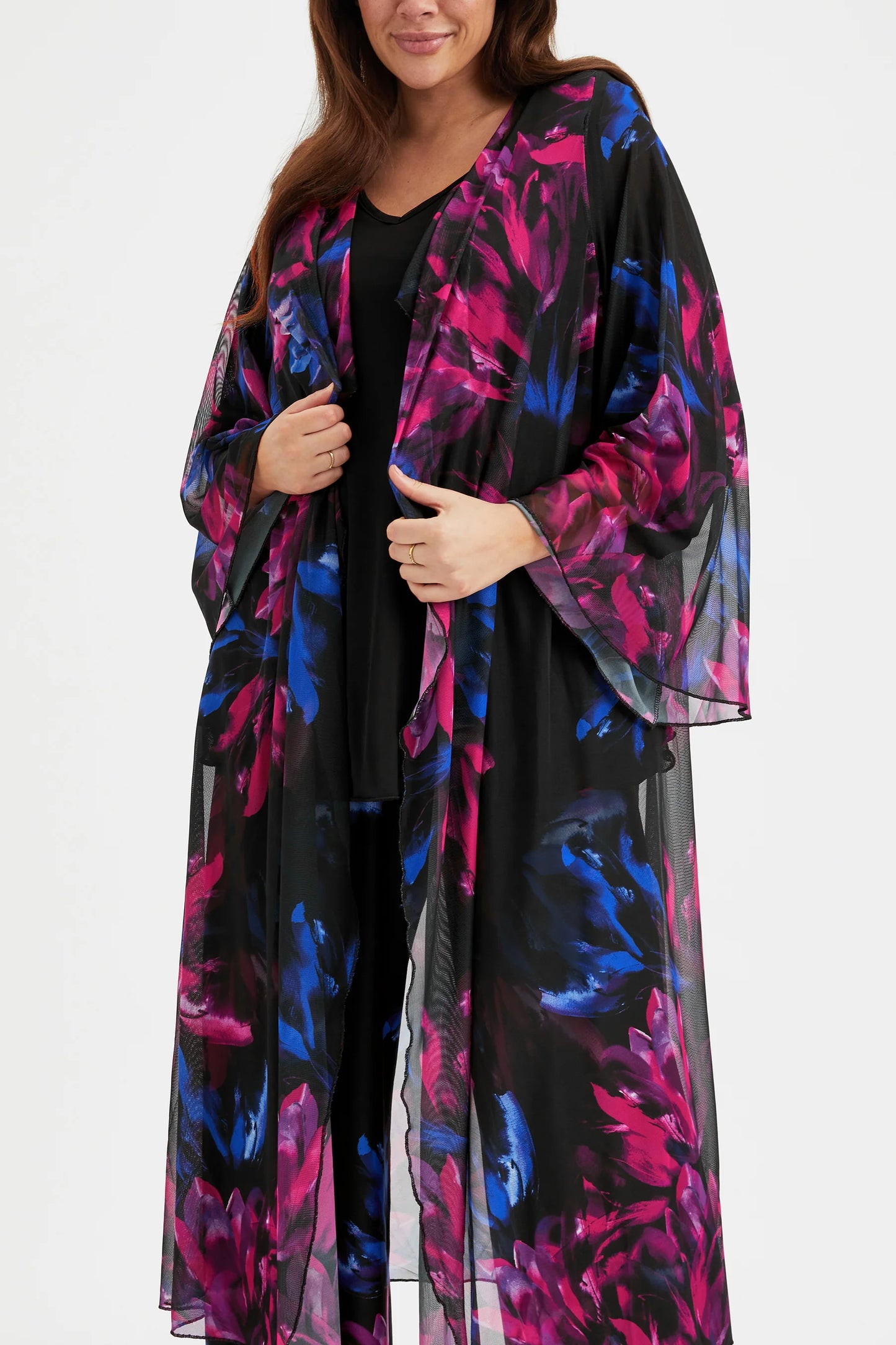 Scarlett & Jo Black Blue Pink Waterfall Cardigan