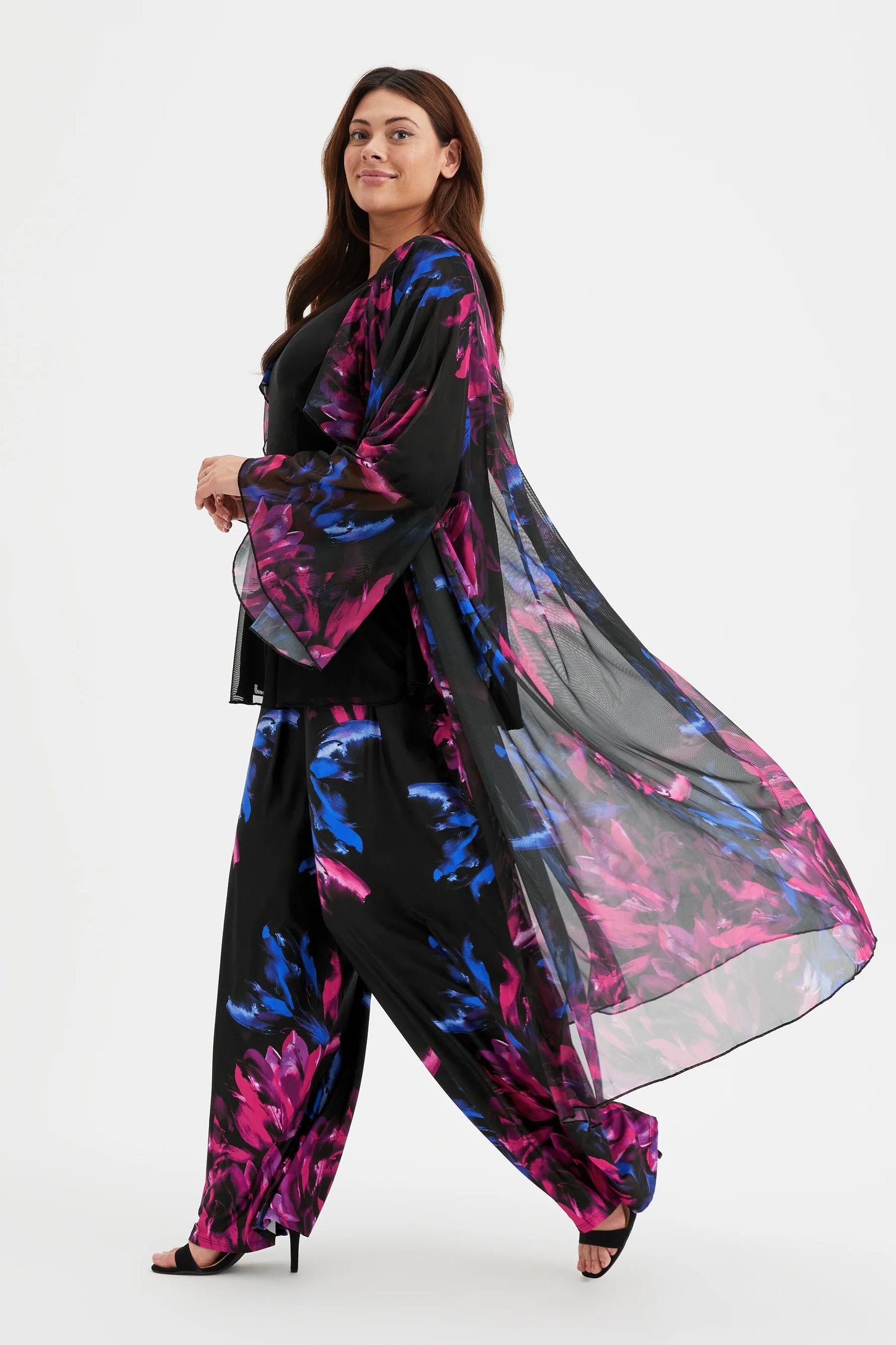 Scarlett & Jo Black Blue Pink Waterfall Cardigan