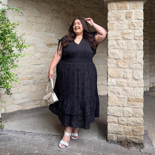 Snag Broderie Anglaise Midi Dress In Black