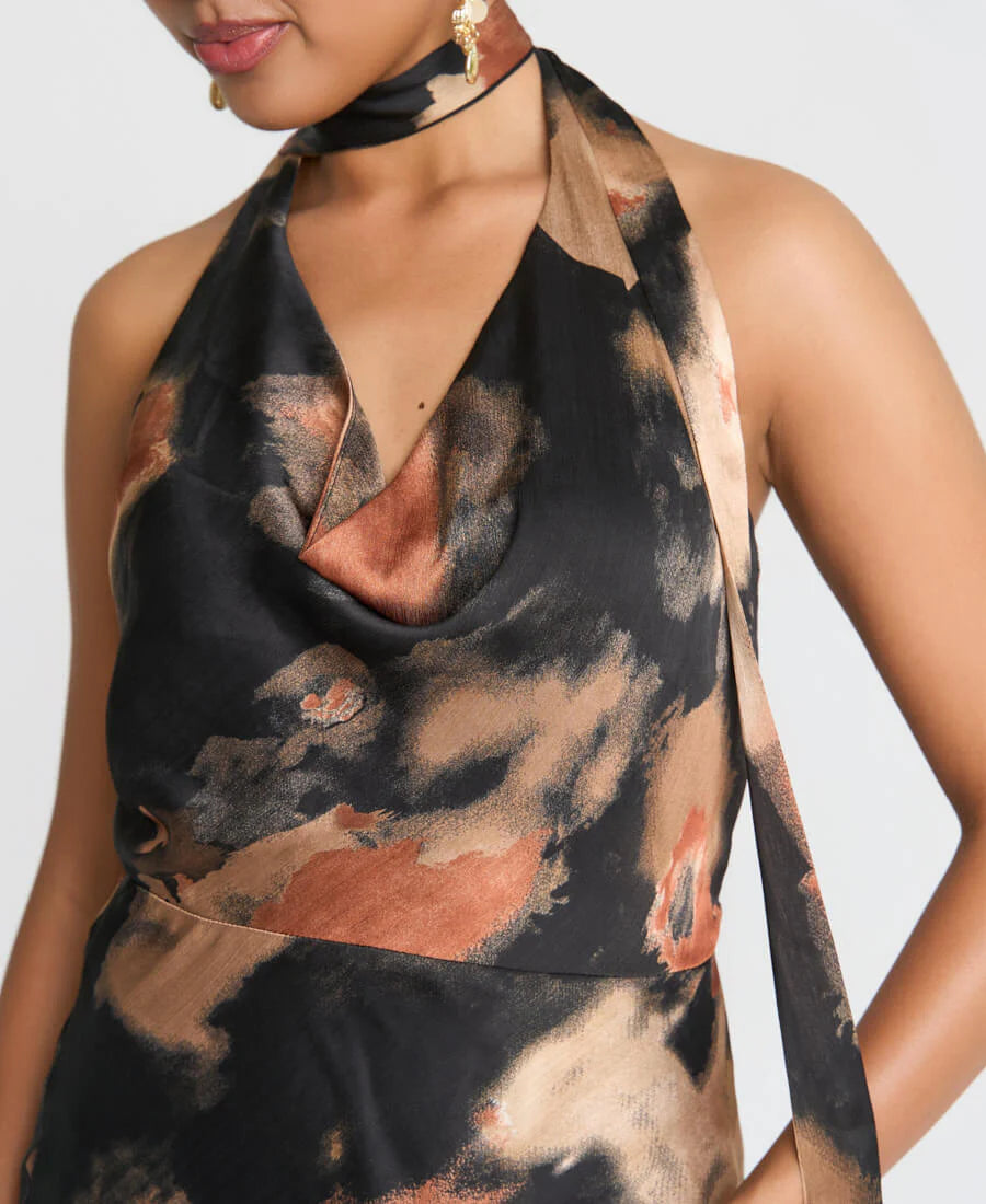 Needs No Label Tie Neck Marble Maxi Dress
