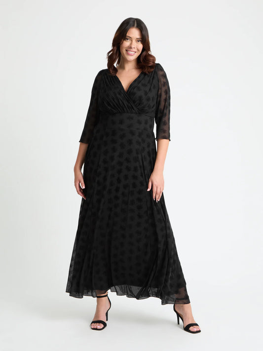 Scarlett & Jo Verity Black Flower Velvet Flock Maxi Dress