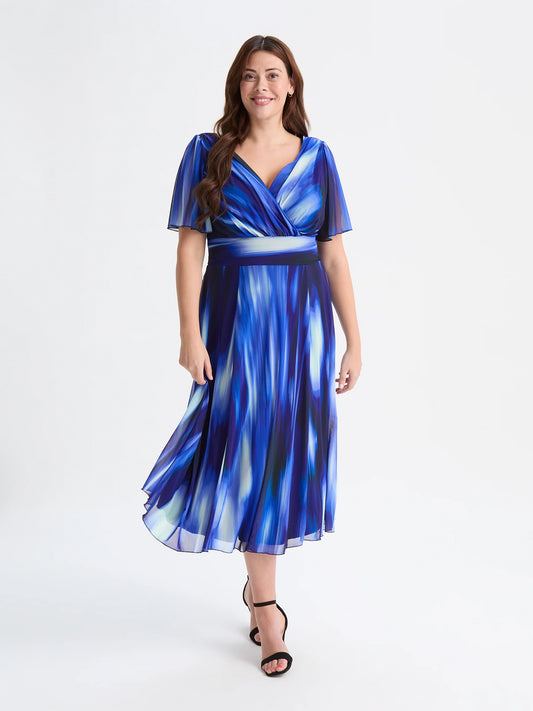 Scarlett & Jo Victoria Blue Ikat Midi Dress