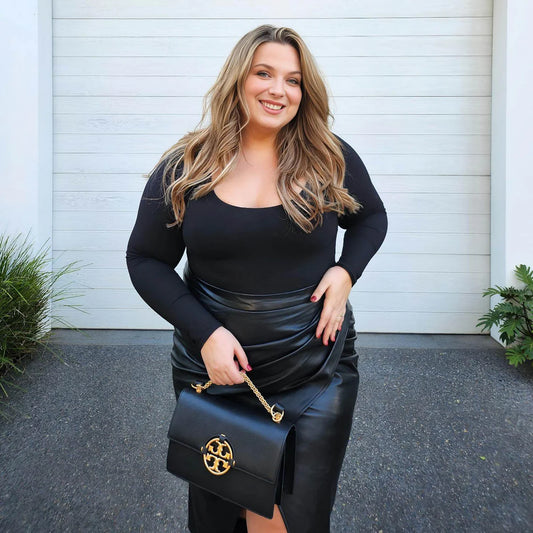 Snag Long Sleeve Cotton Bodysuit In Black