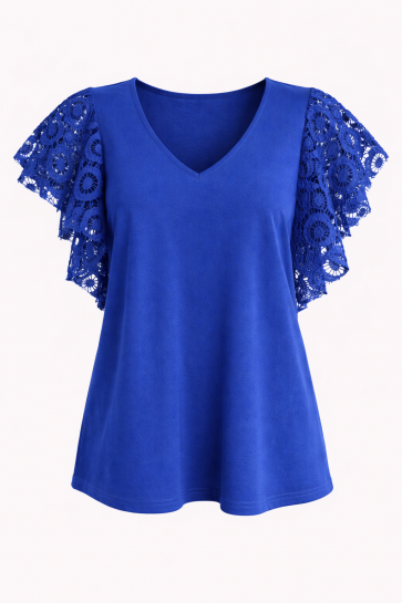 Malissa J V Neck Top With Broderie Sleeves