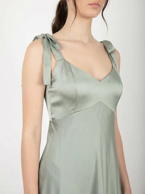 Maya Tie Shoulder Satin Maxi Dress