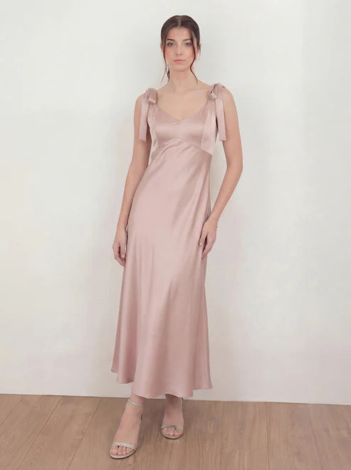Maya Tie Shoulder Satin Maxi Dress