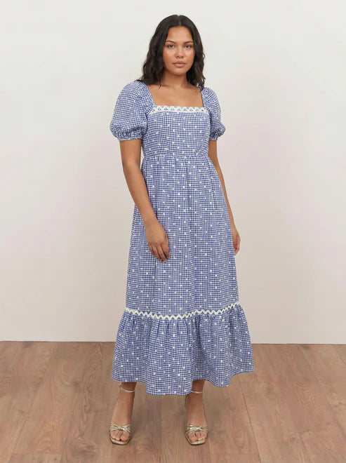 Lovedrobe Blue Gingham And Polka Midaxi Dress