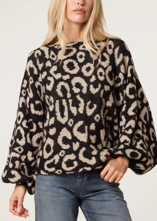 Leopard Knitted Ballon Sleeve Jumper