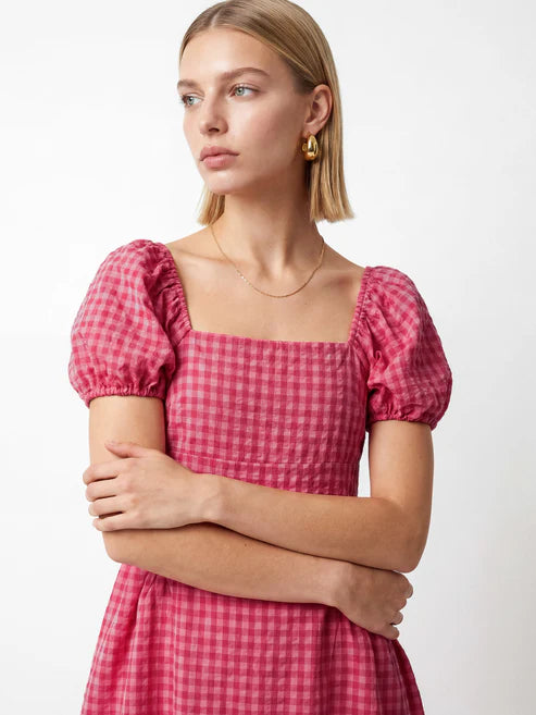 Lovedrobe Hot PInk Gingham Square neck Midaxi Dress