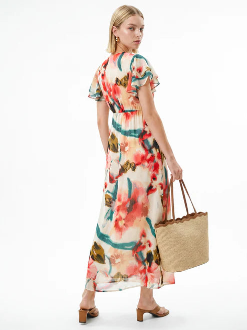 Lovedrobe Abstract Floral Flutter Sleeve Midaxi Dress