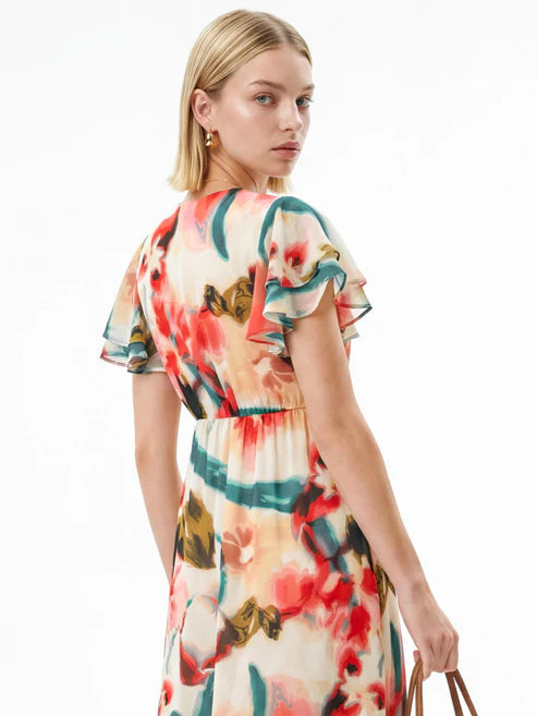 Lovedrobe Abstract Floral Flutter Sleeve Midaxi Dress