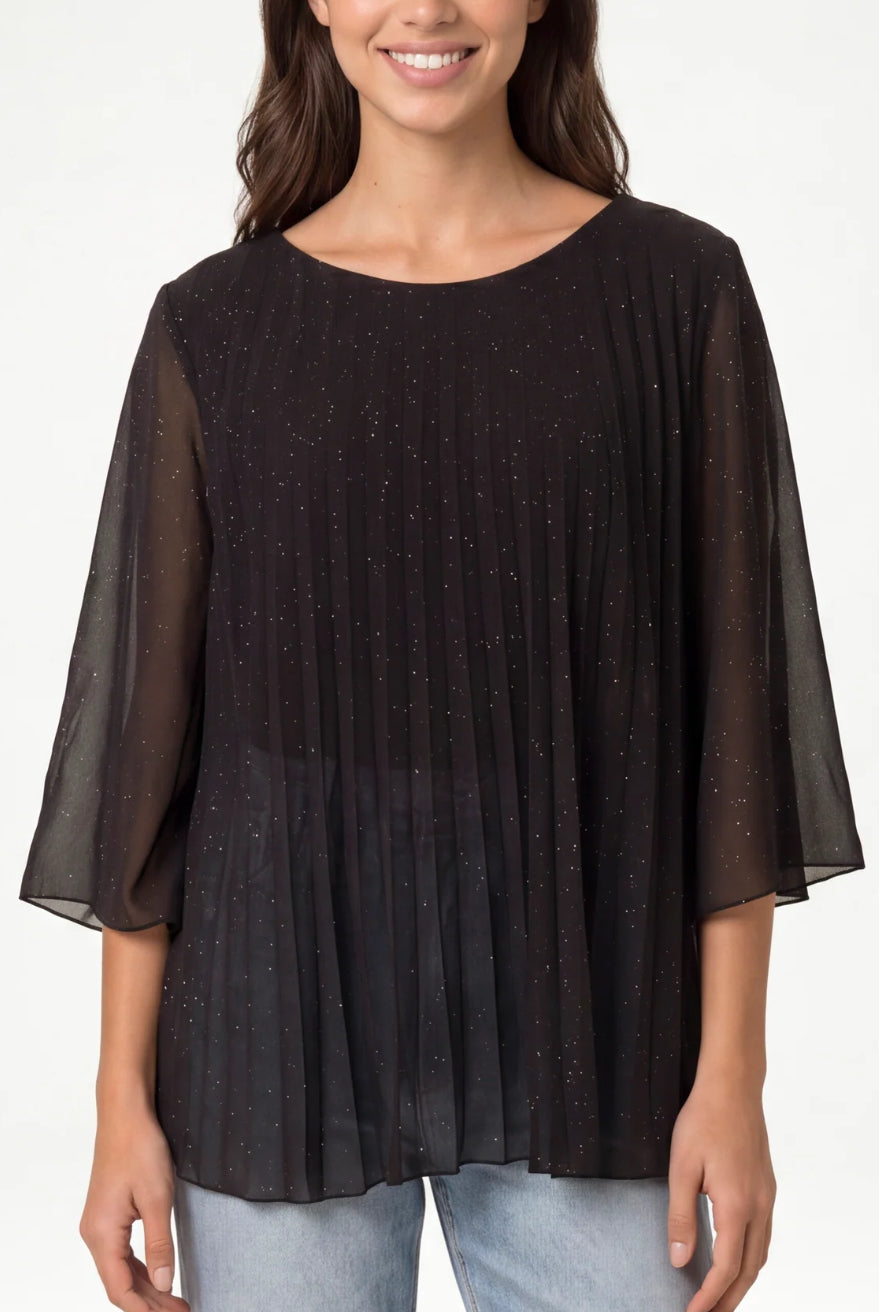 Metallic Glitter Pleated Blouse