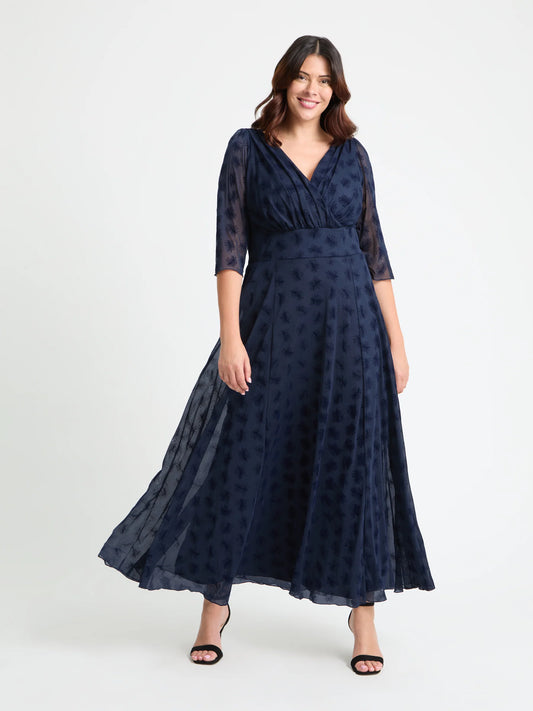 Scarlett & Jo Verity Dark Navy Flower Velvet Flock Maxi Dress