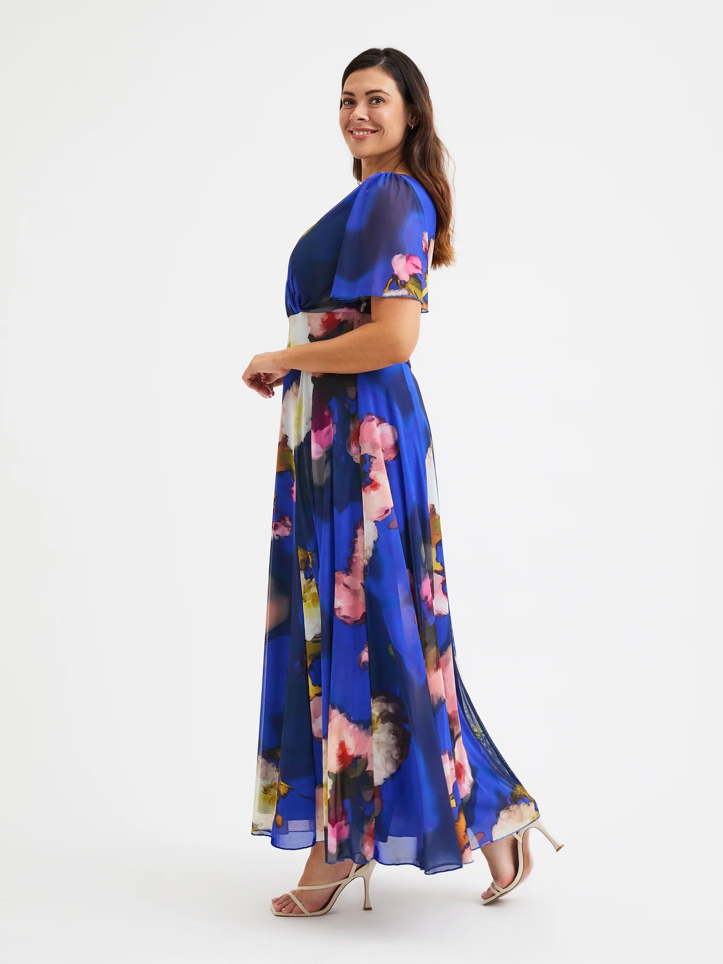 Scarlett & Jo Isabelle Cobalt Blue Floral Angel Sleeve Dress