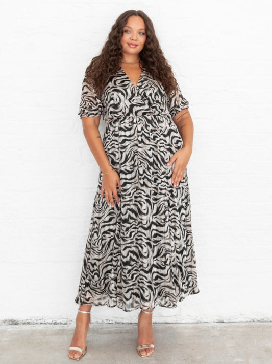 Lovedrobe Animal Print Faux Wrap Puff Sleeve Midaxi Dress