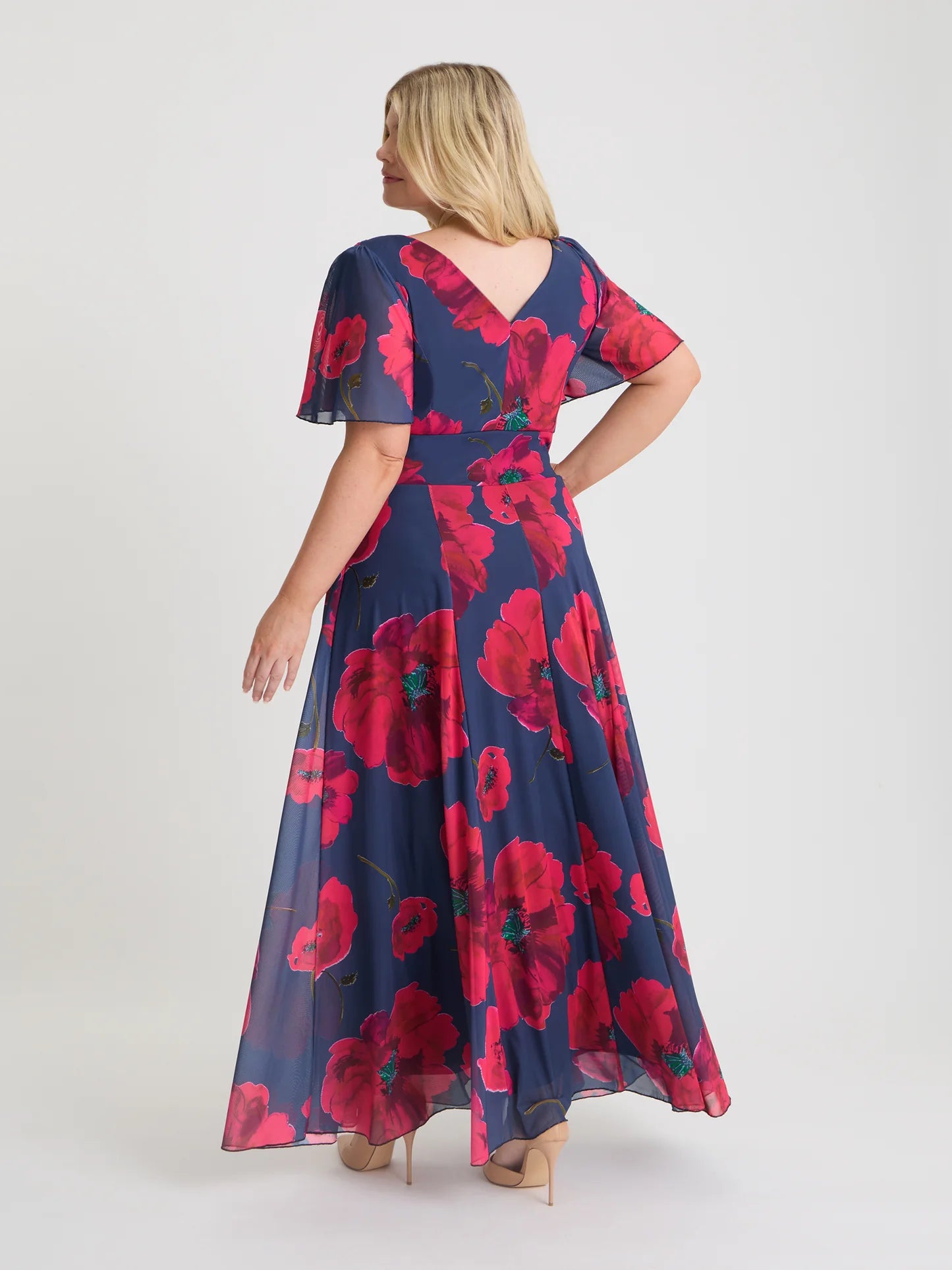 Scarlett & Jo Isabelle Navy Red Poppy Maxi Dress