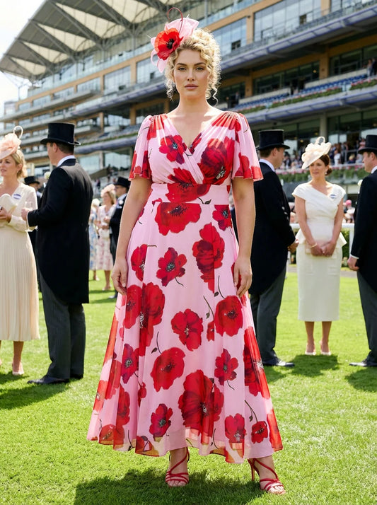 Scarlett & Jo Isabelle Pink Red Poppy Maxi Dress